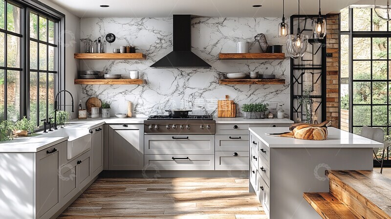 高清大图下载【趣麦麦图】灰柜白台现代厨房1