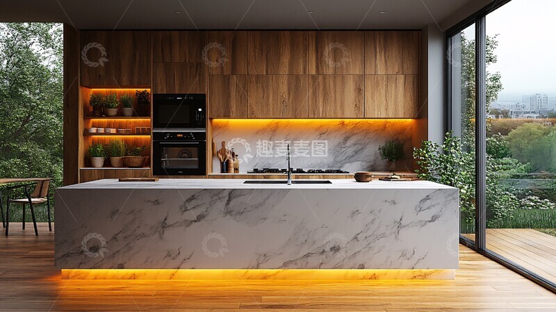 高清大图下载【趣麦麦图】木柜白石台现代厨具1