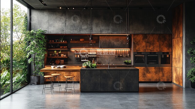 高清大图下载【趣麦麦图】工业厨房金属橱柜1