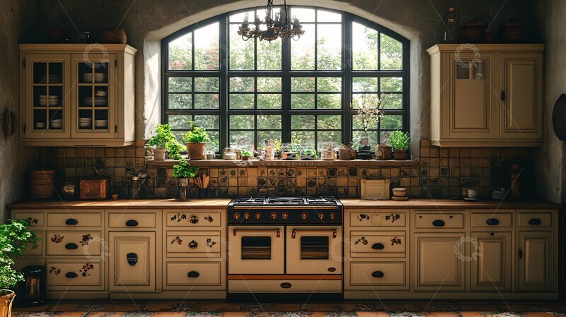 高清大图下载【趣麦麦图】木纹柜台花卉装饰1