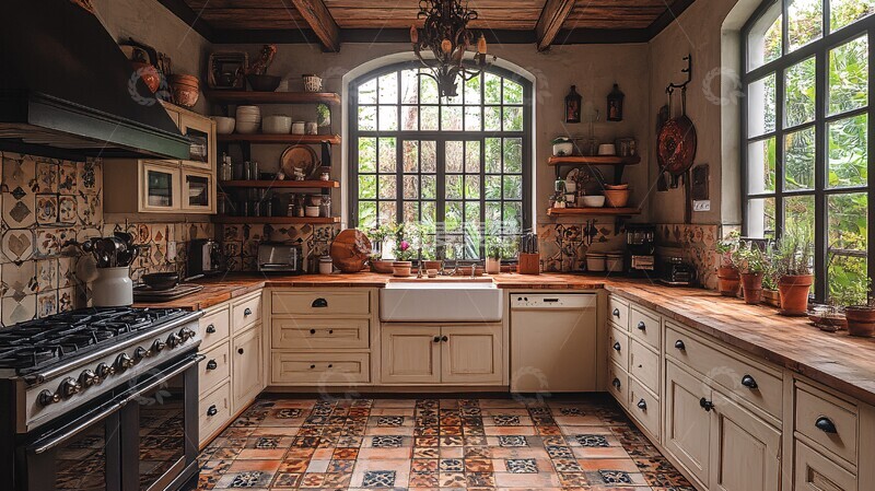 高清大图下载【趣麦麦图】木纹柜台花卉装饰