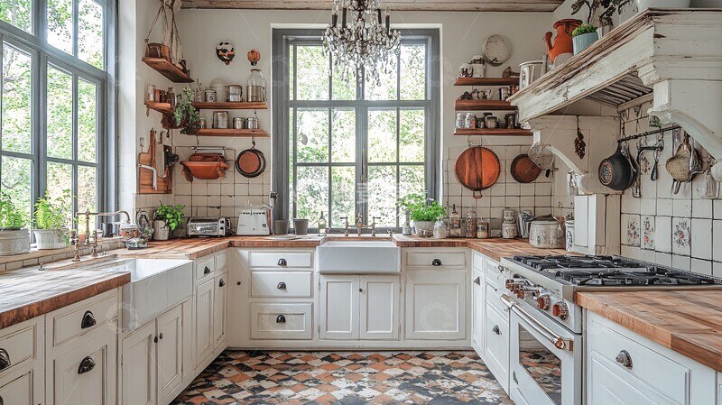 高清大图下载【趣麦麦图】白色橱柜木纹台面9