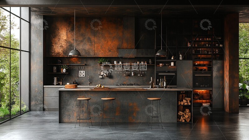 高清大图下载【趣麦麦图】工业厨房金属橱柜3