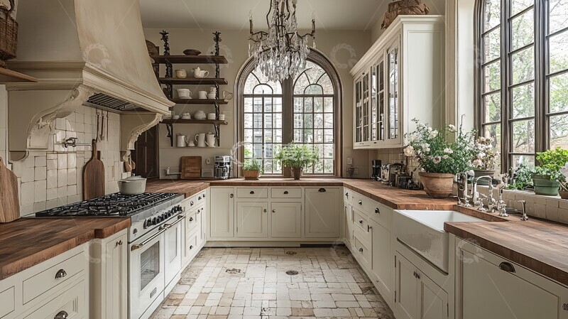 高清大图下载【趣麦麦图】白色橱柜木纹台面10