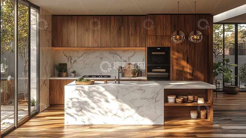 高清大图下载【趣麦麦图】木柜白石台现代厨具3