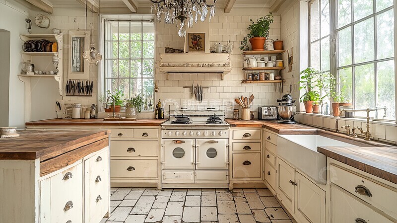 高清大图下载【趣麦麦图】白色橱柜木纹台面8