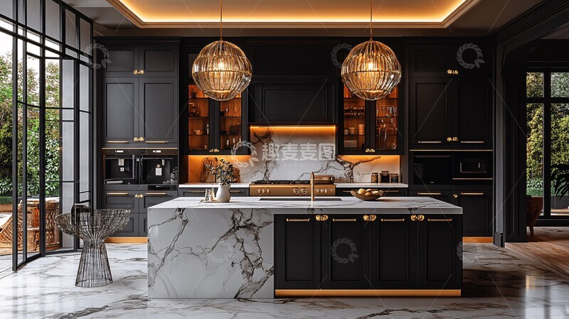 高清大图下载【趣麦麦图】黑色橱柜金色把手2
