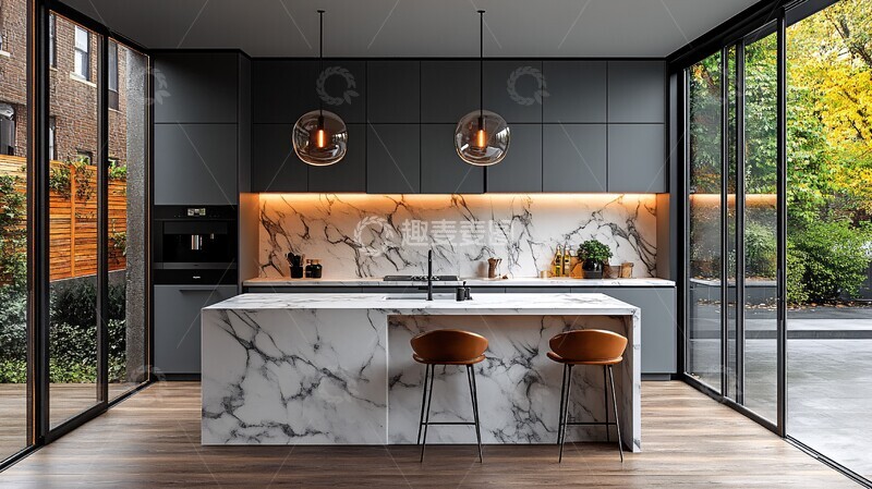 高清大图下载【趣麦麦图】灰柜白石台面厨房3
