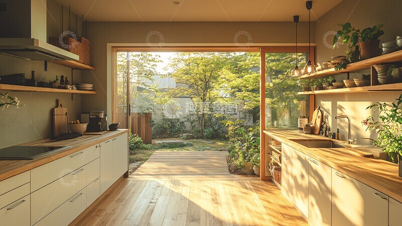 高清大图下载【趣麦麦图】白色橱柜木质台面