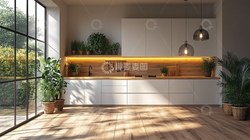 高清大图下载【趣麦麦图】木纹厨房白色橱柜3