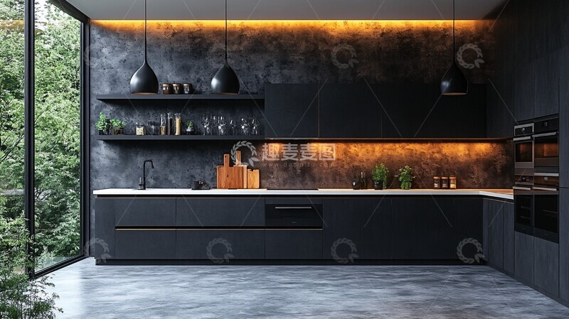 高清大图下载【趣麦麦图】-黑白金属简约厨房1