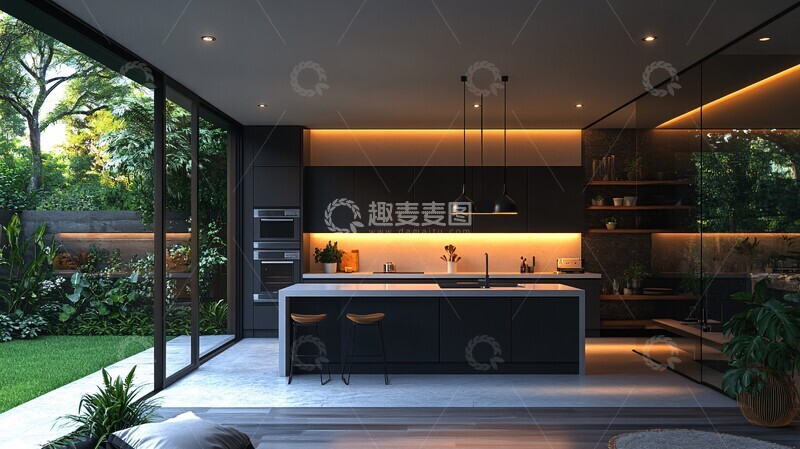 高清大图下载【趣麦麦图】-黑白金属简约厨房