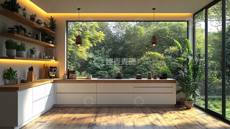 高清大图下载【趣麦麦图】白色橱柜木质台面2