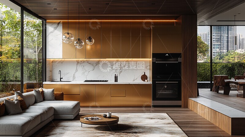 高清大图下载【趣麦麦图】金色橱柜白色台面5