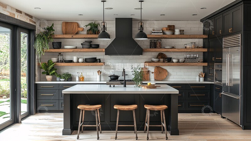 高清大图下载【趣麦麦图】黑白金属简约厨房2