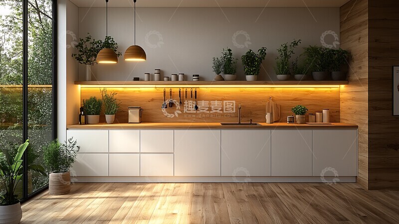 高清大图下载【趣麦麦图】白柜浅木台灯饰