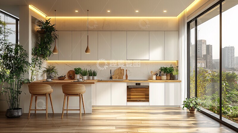 高清大图下载【趣麦麦图】白柜浅木台灯饰2