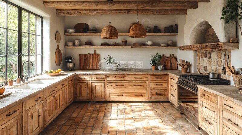 高清大图下载【趣麦麦图】木质灯饰石板餐桌