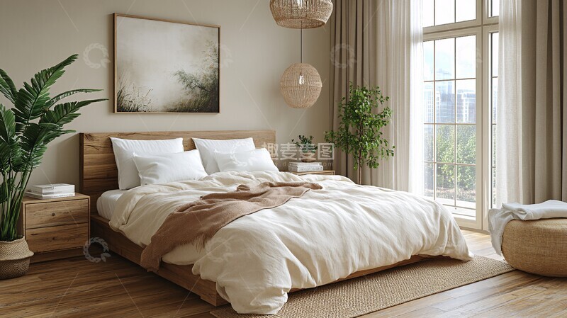 高清大图下载【趣麦麦图】木质床头简约灯饰