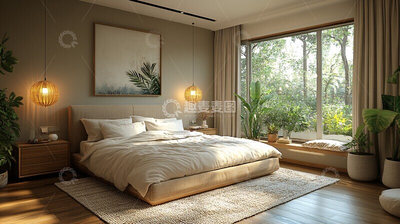 高清大图下载【趣麦麦图】木质床头简约灯饰1