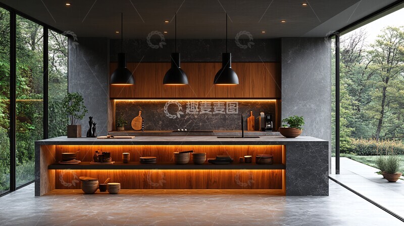 高清大图下载【趣麦麦图】木柜灰石台灯饰简约风