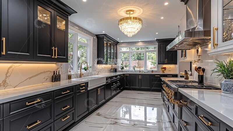 高清大图下载【趣麦麦图】黑色橱柜金色把手5