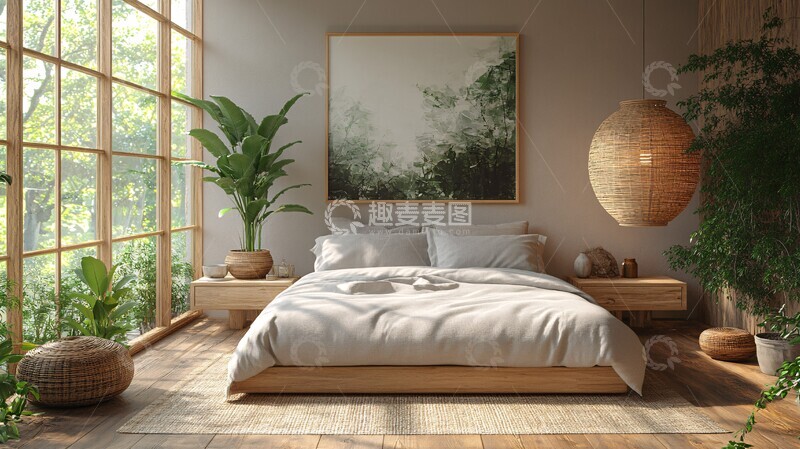高清大图下载【趣麦麦图】灰色床木地板卧室2
