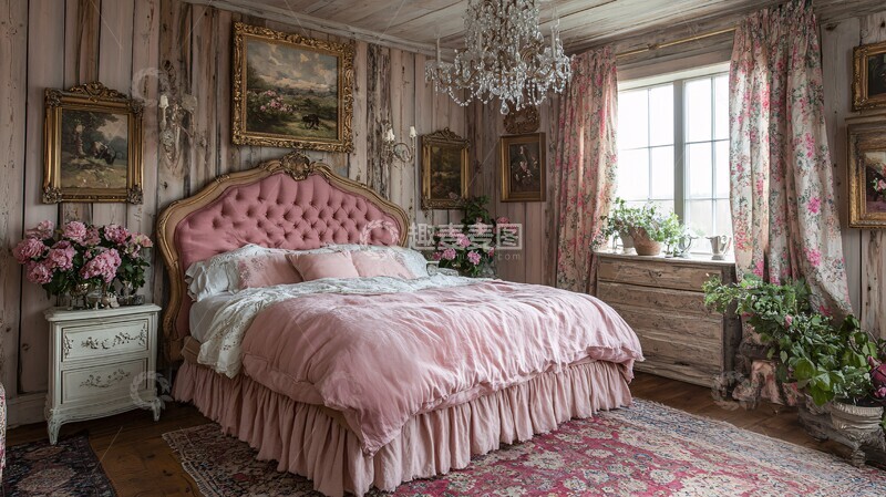 高清大图下载【趣麦麦图】粉色床头雕刻柜2
