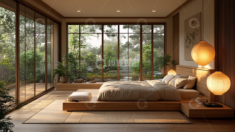 高清大图下载【趣麦麦图】榻榻米绿植卧室1