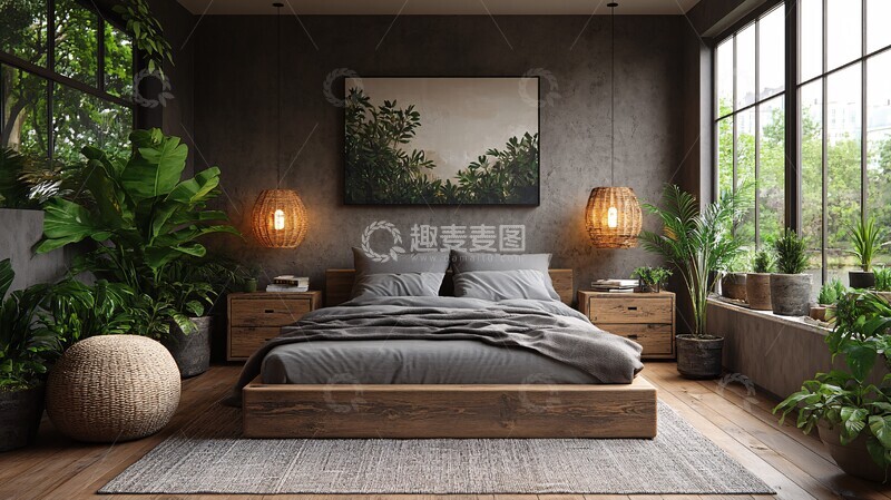 高清大图下载【趣麦麦图】木床植物灯画3