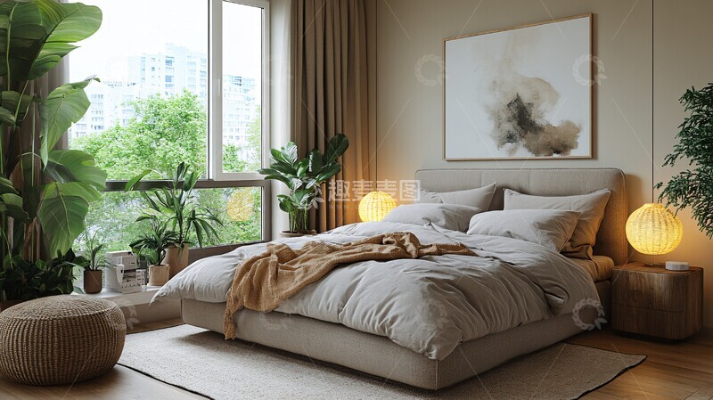高清大图下载【趣麦麦图】灰色床木地板卧室3