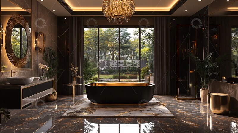 高清大图下载【趣麦麦图】黑色床铺金色床头柜5