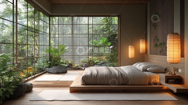 高清大图下载【趣麦麦图】榻榻米绿植卧室2