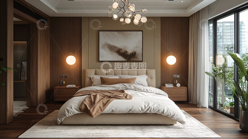 高清大图下载【趣麦麦图】-木质床头简约卧室