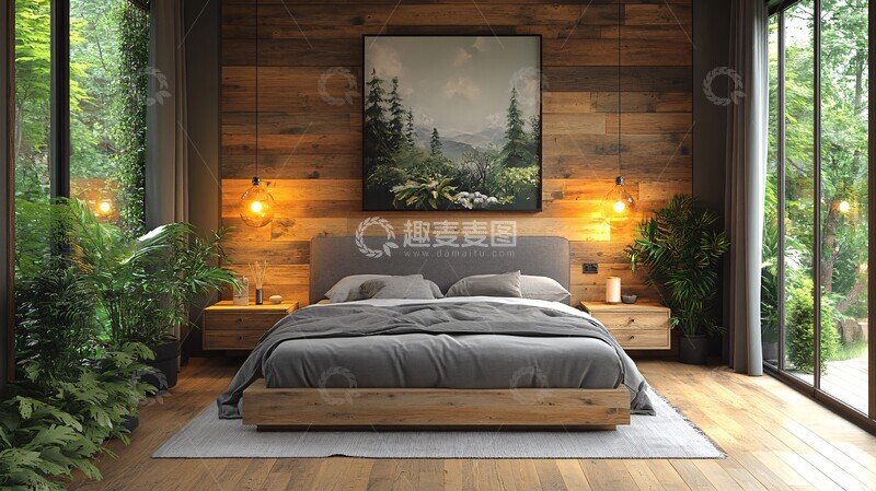 高清大图下载【趣麦麦图】木床植物灯画