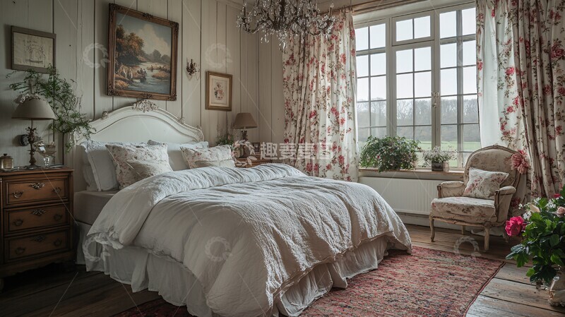 高清大图下载【趣麦麦图】白色床木质床头柜1