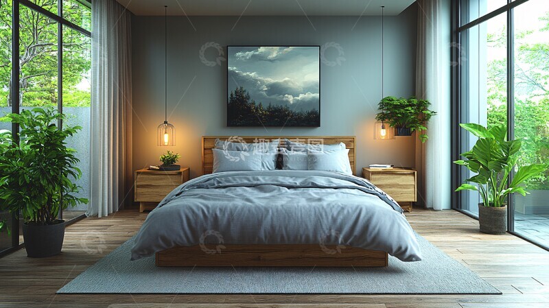 高清大图下载【趣麦麦图】木床植物灯画2