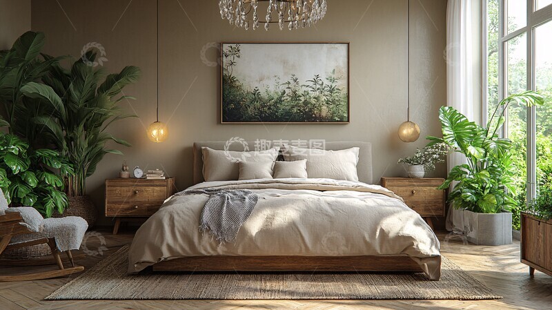 高清大图下载【趣麦麦图】北欧床头柜木地板1