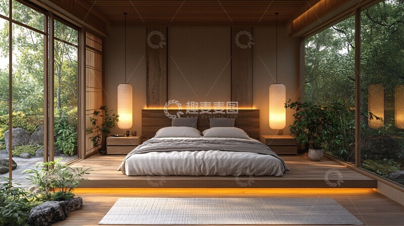 高清大图下载【趣麦麦图】榻榻米床与和纸灯3