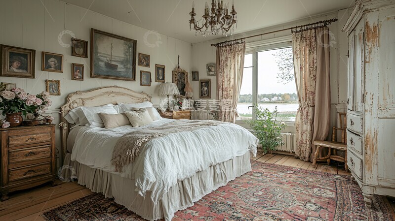 高清大图下载【趣麦麦图】白色床木质床头柜