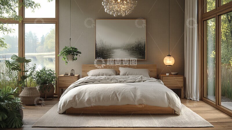 高清大图下载【趣麦麦图】北欧床头柜木地板