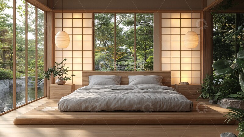 高清大图下载【趣麦麦图】榻榻米床与和纸灯2