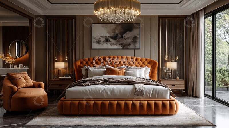 高清大图下载【趣麦麦图】黄金床与现代艺术卧室1