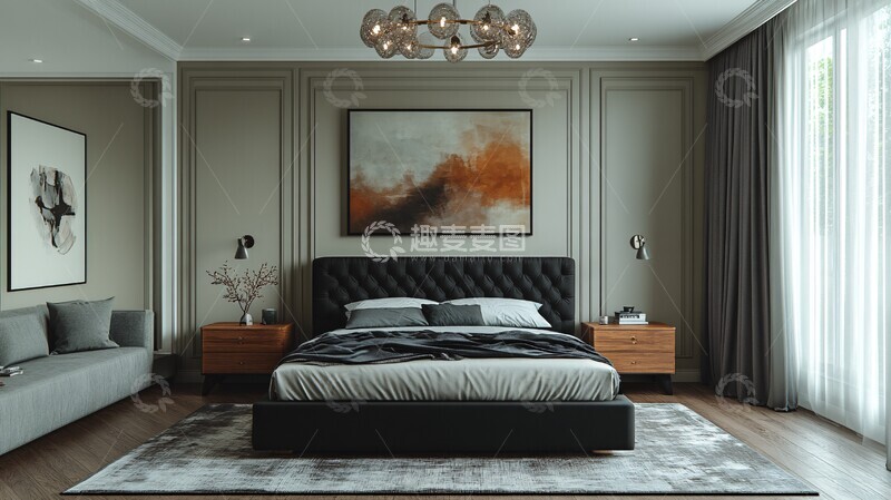 高清大图下载【趣麦麦图】-黑色木质卧室布置3