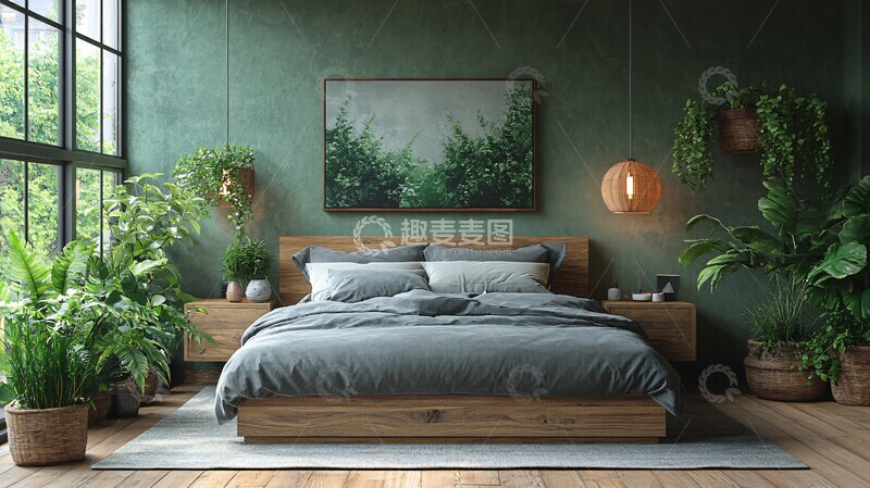 高清大图下载【趣麦麦图】灰色床铺木质床头柜3