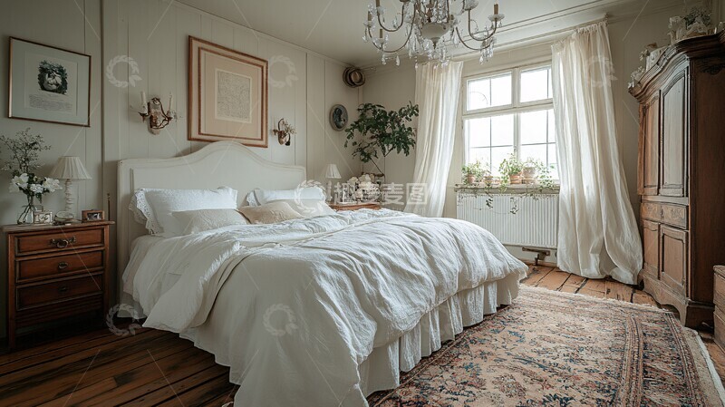 高清大图下载【趣麦麦图】白色床铺木质床头柜8