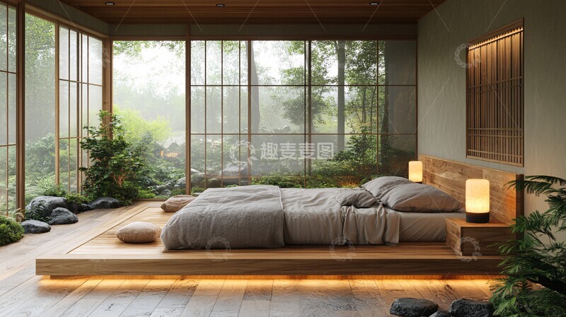 高清大图下载【趣麦麦图】榻榻米床与植物1