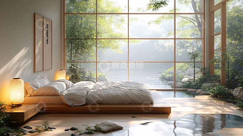 高清大图下载【趣麦麦图】榻榻米床与植物