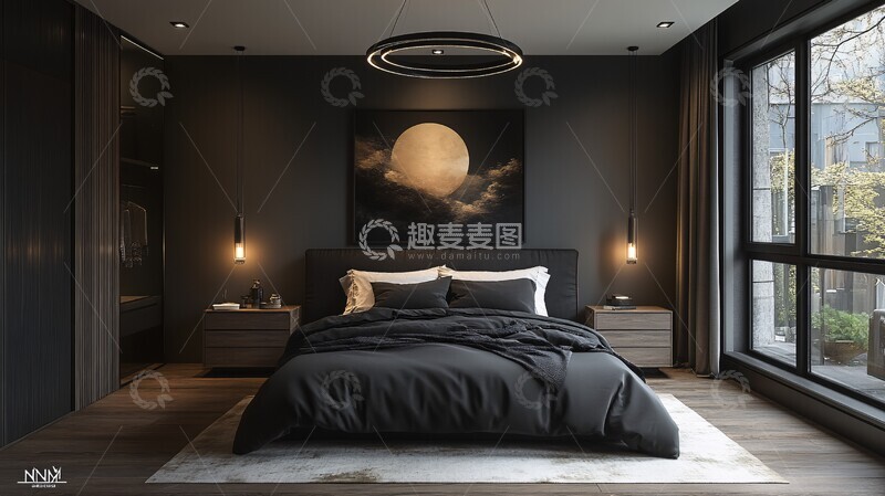 高清大图下载【趣麦麦图】黑白木艺卧室