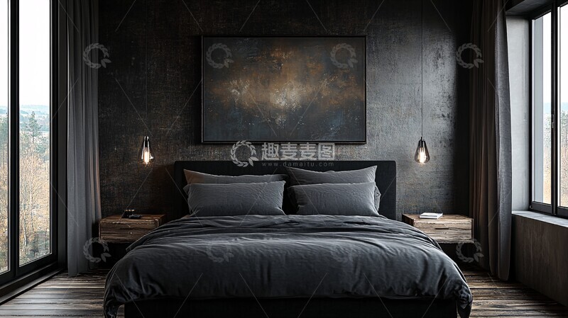 高清大图下载【趣麦麦图】黑白木艺卧室2